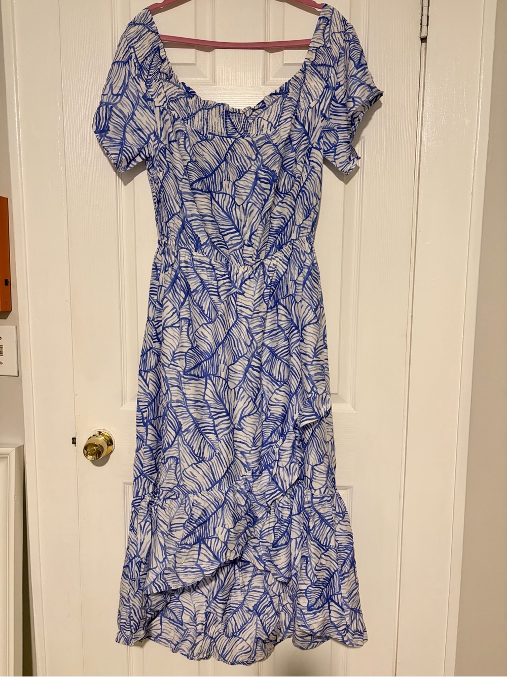 Vineyard Vines Blue Leaf-Print Women’s off the shoulder Dress